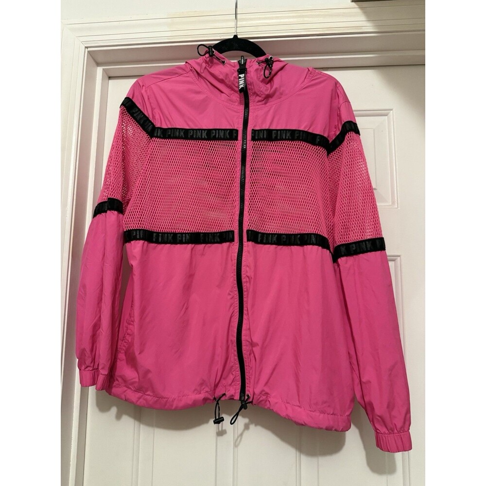 Victoria's Secret Pink Campus Full Zip Mesh Hoodie Jacket Pink XS Bold Sporty